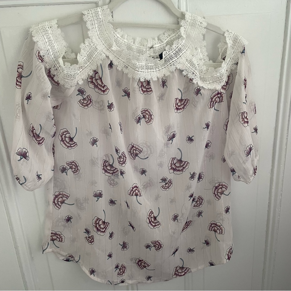 Aqua Cold Shoulder Floral Top | Size XS